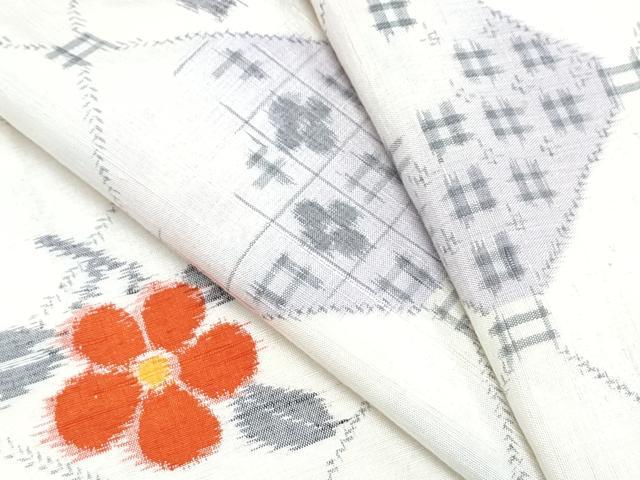 平和屋着物▽上質な紬 単衣 菱枝花文 正絹 逸品 CABF7755th