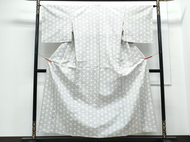 平和屋着物▽上質な紬 単衣 麻の葉文様 正絹 逸品 CABF7756th