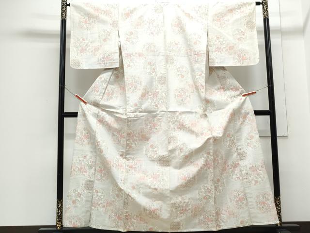 平和屋着物▽上質な紬 単衣 絵皿花文 正絹 逸品 CABF7761th
