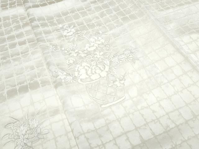 平和屋着物▼訪問着 総刺繍 花籠文 生成り色 正絹 逸品 CABF7796th