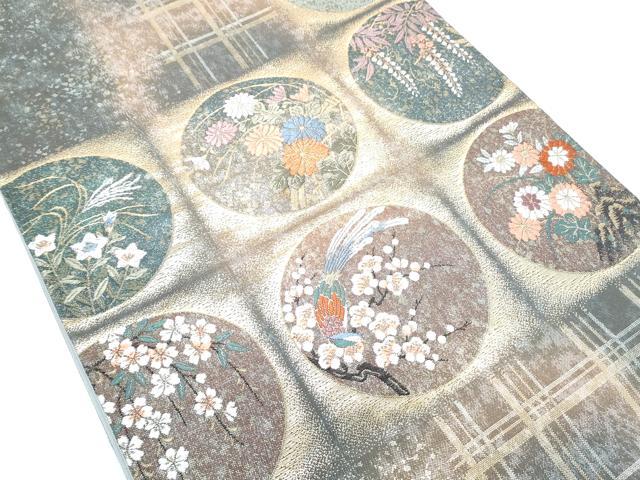 平和屋着物◎六通柄袋帯 唐織 花鳥丸文 金糸 正絹 逸品 CABF7803th