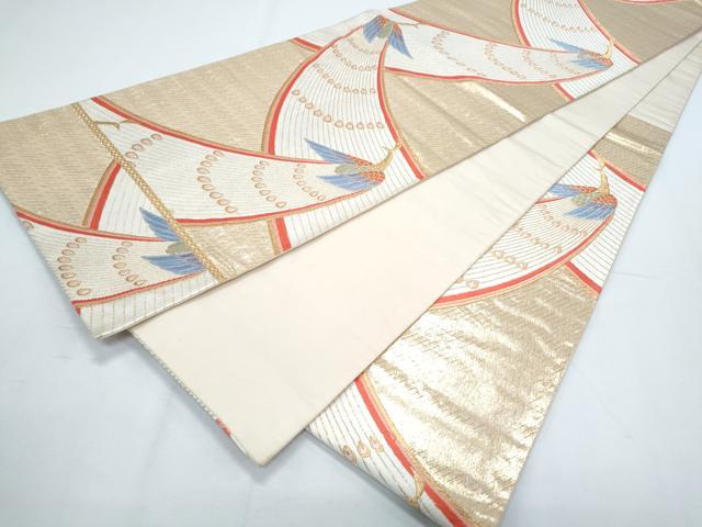 平和屋着物◎六通柄袋帯 唐織 孔雀 金糸 正絹 逸品 CABF7815th