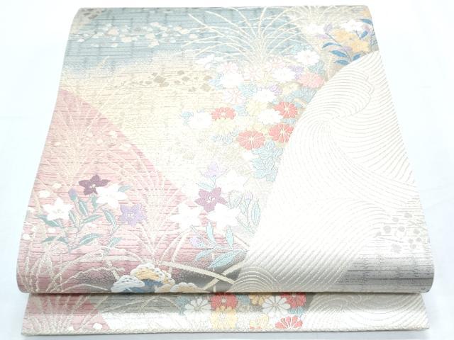 平和屋着物◎六通柄袋帯 唐織 草花文 金糸 正絹 逸品 CABF7817th
