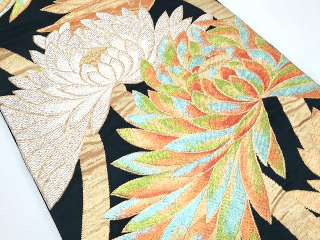 平和屋着物◎六通柄袋帯 唐織 立涌花文 黒地 金銀糸 正絹 逸品 CABF7827th