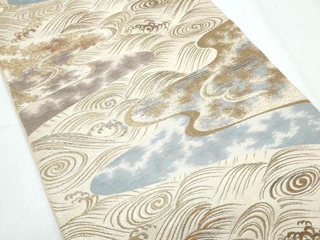 平和屋着物◎六通柄袋帯 立波文 金糸 正絹 逸品 CABF7830th