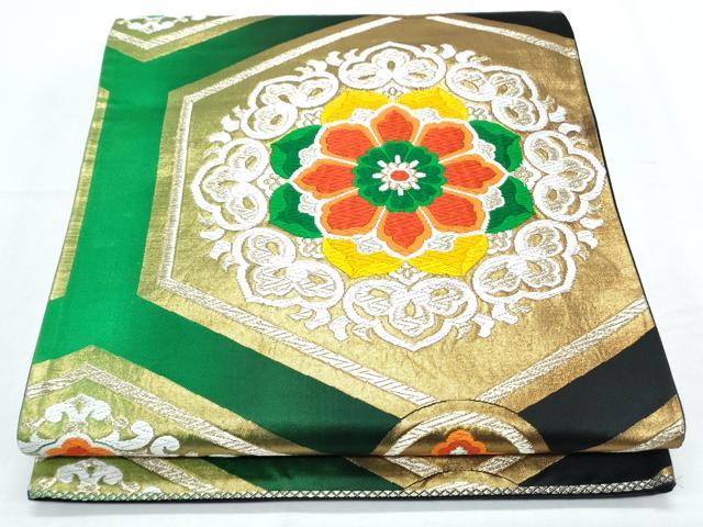 平和屋着物◎六通柄袋帯 唐織 正倉院亀甲花文 金糸 正絹 逸品 CABF7831th