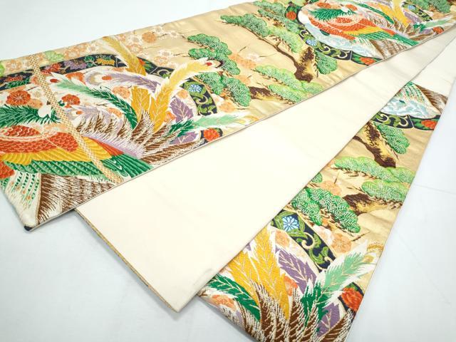平和屋着物◎六通柄袋帯 唐織 孔雀枝梅松文 金糸 正絹 逸品 CABF7833th