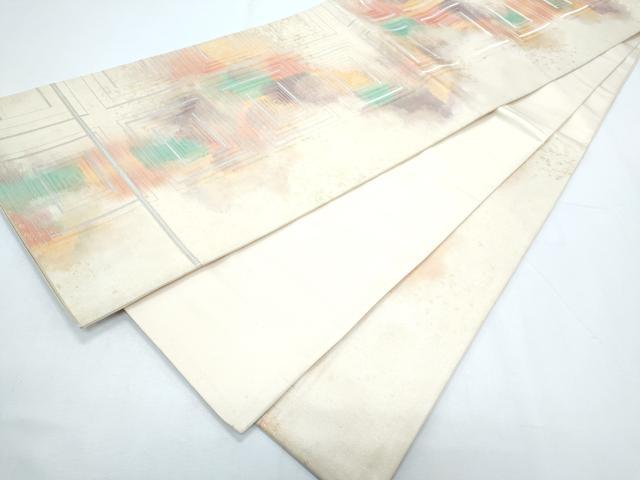 平和屋着物◎六通柄袋帯 格子文 金銀糸 正絹 逸品 CABF7837th