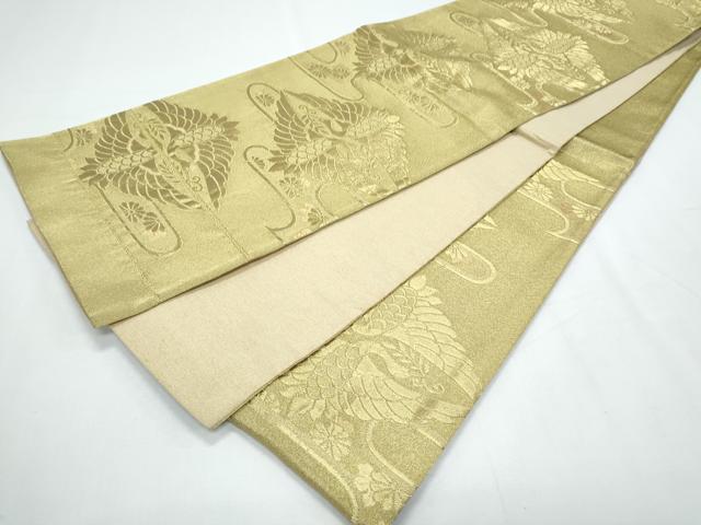 平和屋着物◎六通柄袋帯 エ霞双鶴花文 金糸 正絹 逸品 CABF7885th