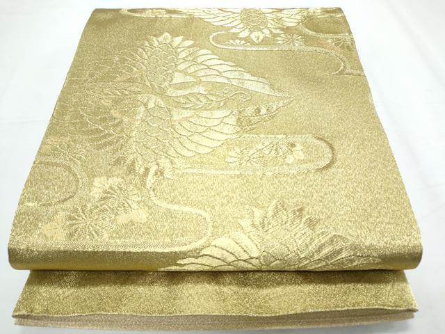 平和屋着物◎六通柄袋帯 エ霞双鶴花文 金糸 正絹 逸品 CABF7885th