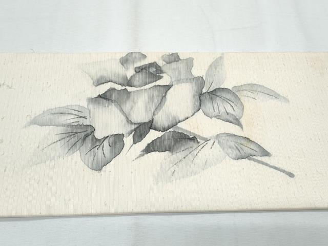 平和屋着物◎九寸名古屋帯 髭紬 作家物 手描き 薔薇 正絹 逸品 CABF7886th