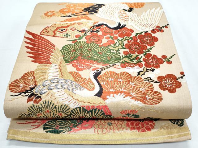 平和屋着物◎アンティーク　大正ロマン　丸帯　飛鶴花文　金糸　正絹　逸品　DABE3758qp 平和屋着物◎アンティーク 大正ロマン 丸帯 飛鶴花文 金糸 正絹 逸品