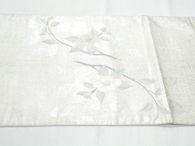 平和屋着物◎太鼓柄袋帯 枝花文 銀糸 正絹 逸品 CABF7932th