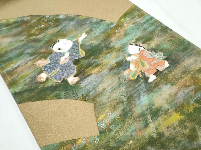 平和屋着物◎太鼓柄袋帯 駒刺繍 童子遊び 金彩 正絹 逸品 CABF7944th