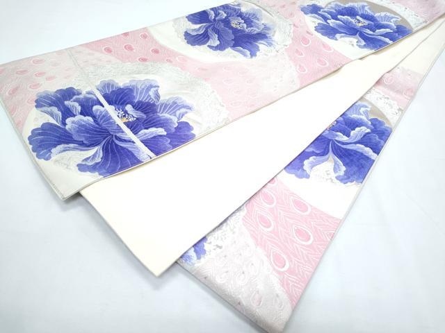 平和屋着物◎六通柄袋帯 唐織 孔雀羽花文 金銀糸 正絹 逸品 CABF7954th