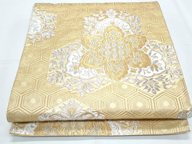 平和屋着物◎六通柄袋帯 唐織 毘沙門亀甲花文 金銀糸 正絹 逸品 CABF7956th