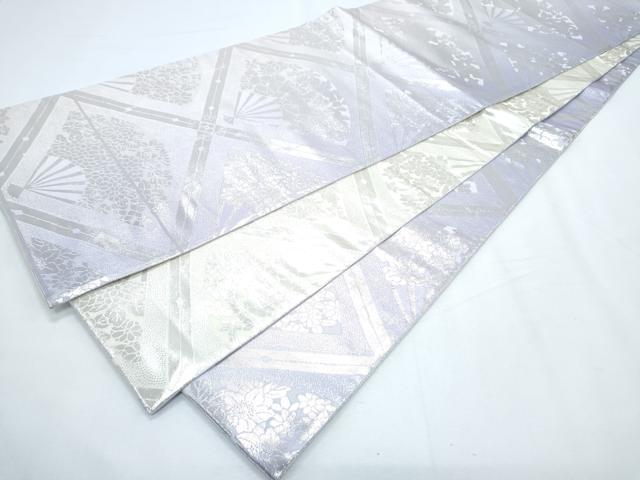 平和屋着物◎両面 六通柄袋帯 天井扇面花文 銀糸 正絹 逸品 CABF7958th