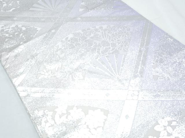 平和屋着物◎両面 六通柄袋帯 天井扇面花文 銀糸 正絹 逸品 CABF7958th