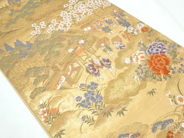 平和屋着物◎六通柄袋帯 唐織 人物風景文 金糸 正絹 逸品 CABF7966th