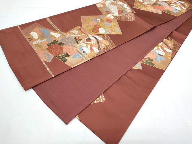 平和屋着物◎西陣 六通柄袋帯 唐織 色紙重ね花鳥文 金糸 正絹 逸品 CABF7996th