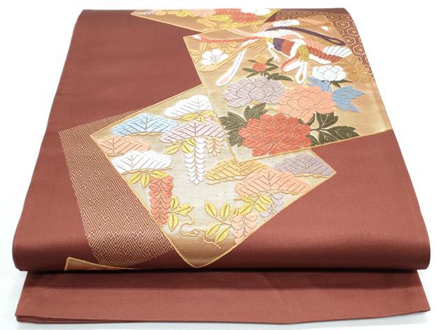 平和屋着物◎西陣 六通柄袋帯 唐織 色紙重ね花鳥文 金糸 正絹 逸品 CABF7996th