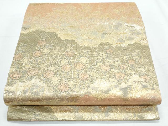 平和屋着物◎六通柄袋帯 草花文 金糸 正絹 逸品 CABF7999th