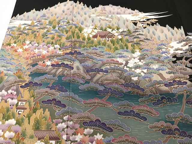 平和屋着物■豪華黒留袖 友禅 作家物 風景文 松竹梅 正絹 逸品 CABF8060xi