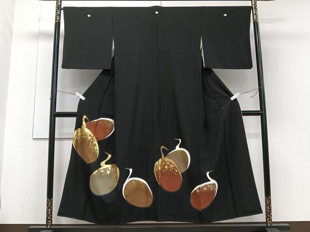 平和屋着物■豪華黒留袖 駒刺繍 群鶴 金彩 正絹 逸品 CABF8086xi