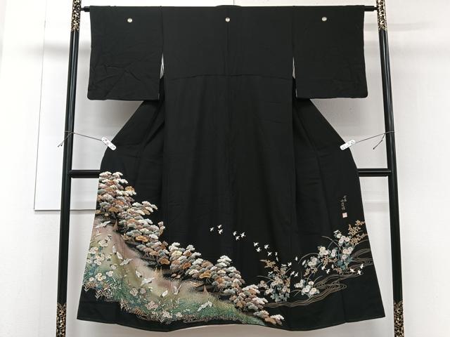 平和屋着物■豪華黒留袖 作家物 駒刺繍 飛鳥松花文 金彩 正絹 逸品 CABF8095xi
