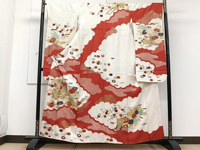 平和屋着物●豪華振袖　紅型　松竹梅花文　正絹　逸品　CABE2301yc 平和屋着物□豪華振袖 駒刺繍 車花文 松竹梅 金彩 正絹 逸品 CABF8107xi