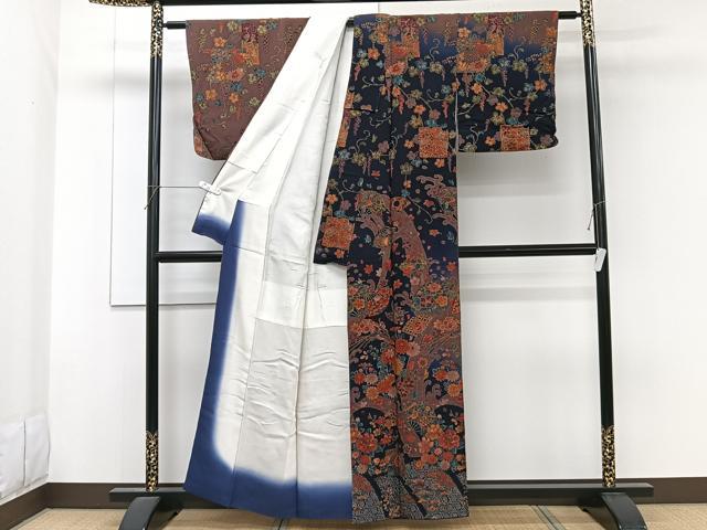 平和屋着物■訪問着 鳳凰蝶々扇宝花文 鬼しぼ縮緬 正絹 逸品 CABF8164xi