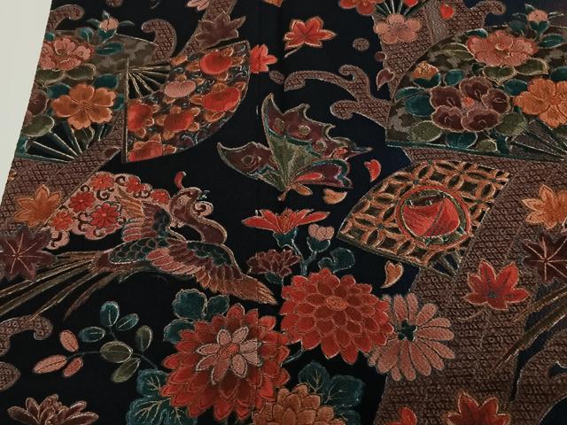 平和屋着物■訪問着 鳳凰蝶々扇宝花文 鬼しぼ縮緬 正絹 逸品 CABF8164xi