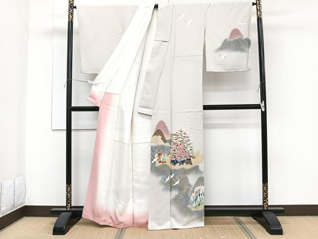 平和屋着物■訪問着 立波飛鶴風景文 暈し染め 金銀彩 正絹 逸品 CABF8183xi