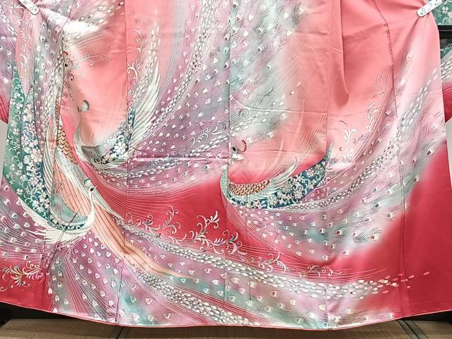 平和屋着物■豪華振袖 孔雀花唐草文 銀彩 正絹 逸品 CABF8195xi