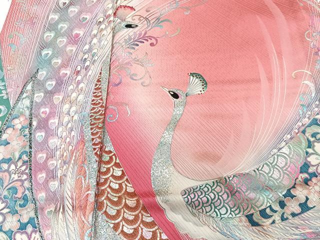 平和屋着物■豪華振袖 孔雀花唐草文 銀彩 正絹 逸品 CABF8195xi