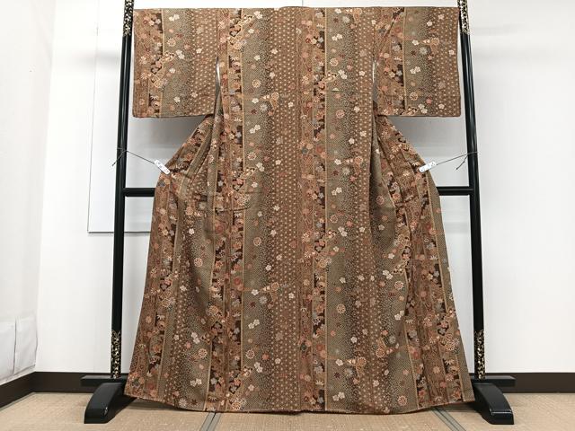 平和屋着物■上質な小紋 間道花蝶文 金彩 正絹 逸品 CABF8204xi
