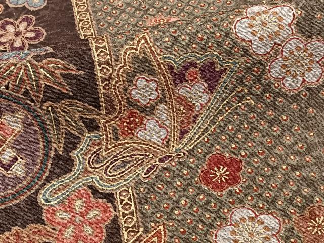 平和屋着物■上質な小紋 間道花蝶文 金彩 正絹 逸品 CABF8204xi