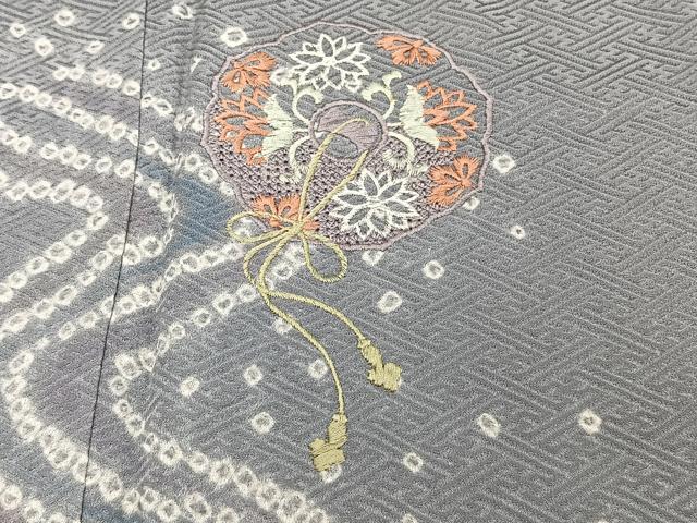 平和屋着物■訪問着 絞り スワトウ刺繍 流水草花文 正絹 逸品 CABF8215xi