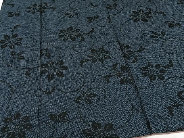平和屋着物■上質な紬 花唐草文 黒地 正絹 逸品 CABF8239xi