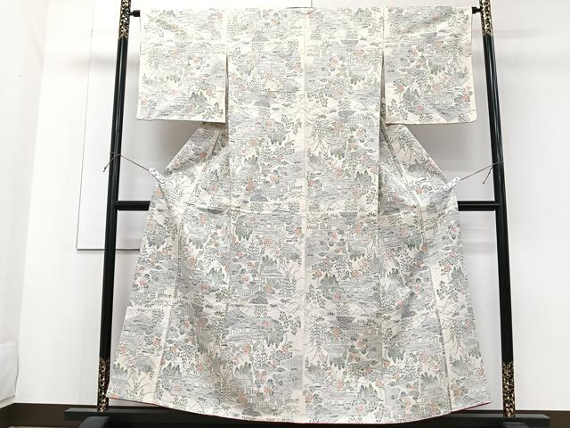 平和屋着物■小千谷紬 風景文 正絹 逸品 未使用 CABF8252xi