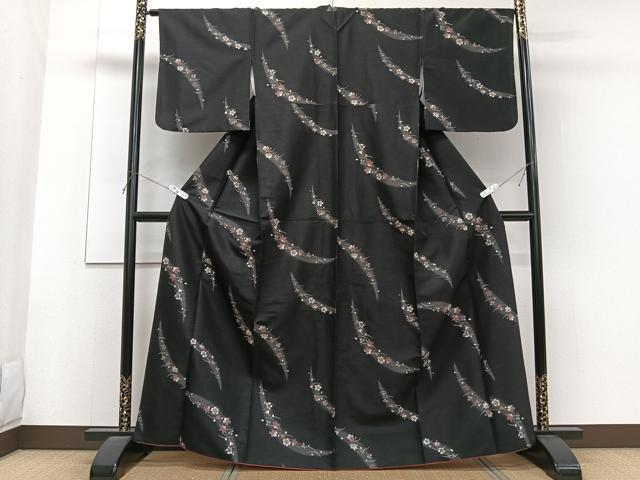 平和屋着物■小紋 芝花文 暈し染め 黒地 洗える着物 CABF8295xi
