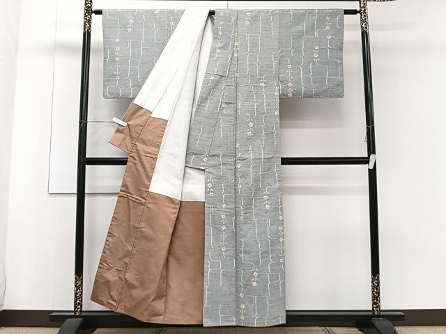 平和屋着物■上質な紬 草花文 正絹 逸品 CABF8299xi