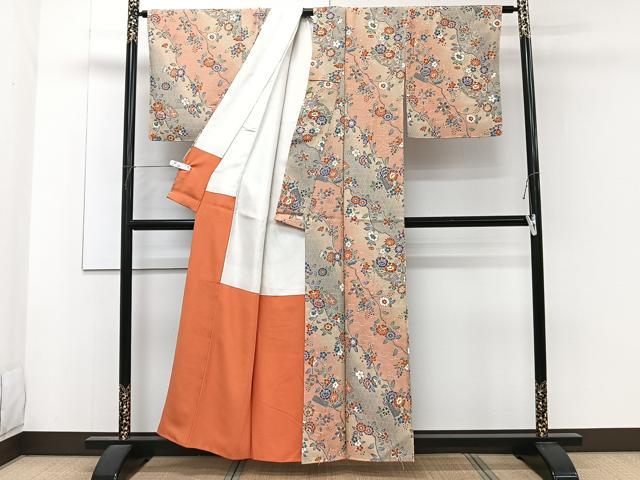平和屋着物■上質な小紋 扇枝花文 暈し染め 金彩 正絹 逸品 未使用 CABF8314xi