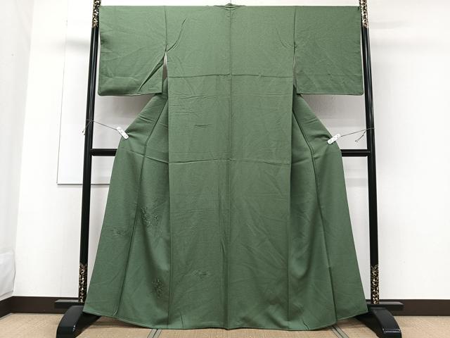 平和屋着物■中国三大刺繍 スワトウ刺繍 総刺繍 無地絵羽訪問着 花車文 老竹色 正絹 逸品 CABF8341xi