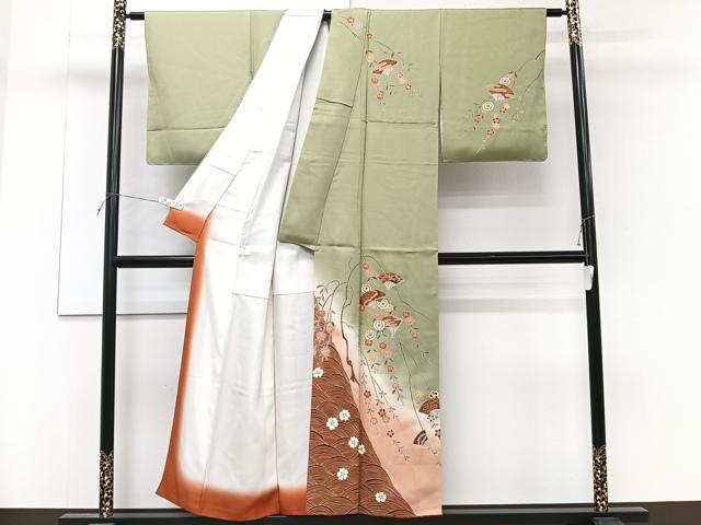平和屋着物■訪問着 駒刺繍 枝垂れ扇花文 暈し染め 金彩 正絹 逸品 CABF8343xi