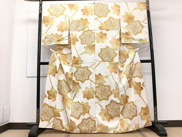 平和屋着物■上質な小紋 絞り 楓文 暈し染め 正絹 逸品 CABF8373xi
