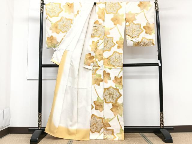 平和屋着物■上質な小紋 絞り 楓文 暈し染め 正絹 逸品 CABF8373xi