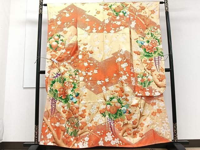 平和屋着物■豪華振袖 駒刺繍 枝梅花文 金彩 正絹 逸品 CABF8390xi