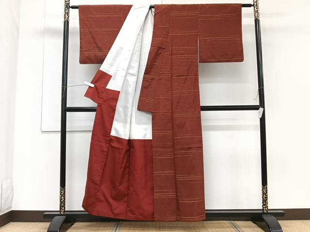 平和屋着物■上質な紬 横線文 正絹 逸品 CABF8396xi