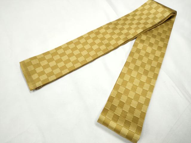 平和屋着物●男性 本場筑前博多織 角帯 市松文 原田織物謹製 証紙付き 正絹 逸品 CABF8432hy